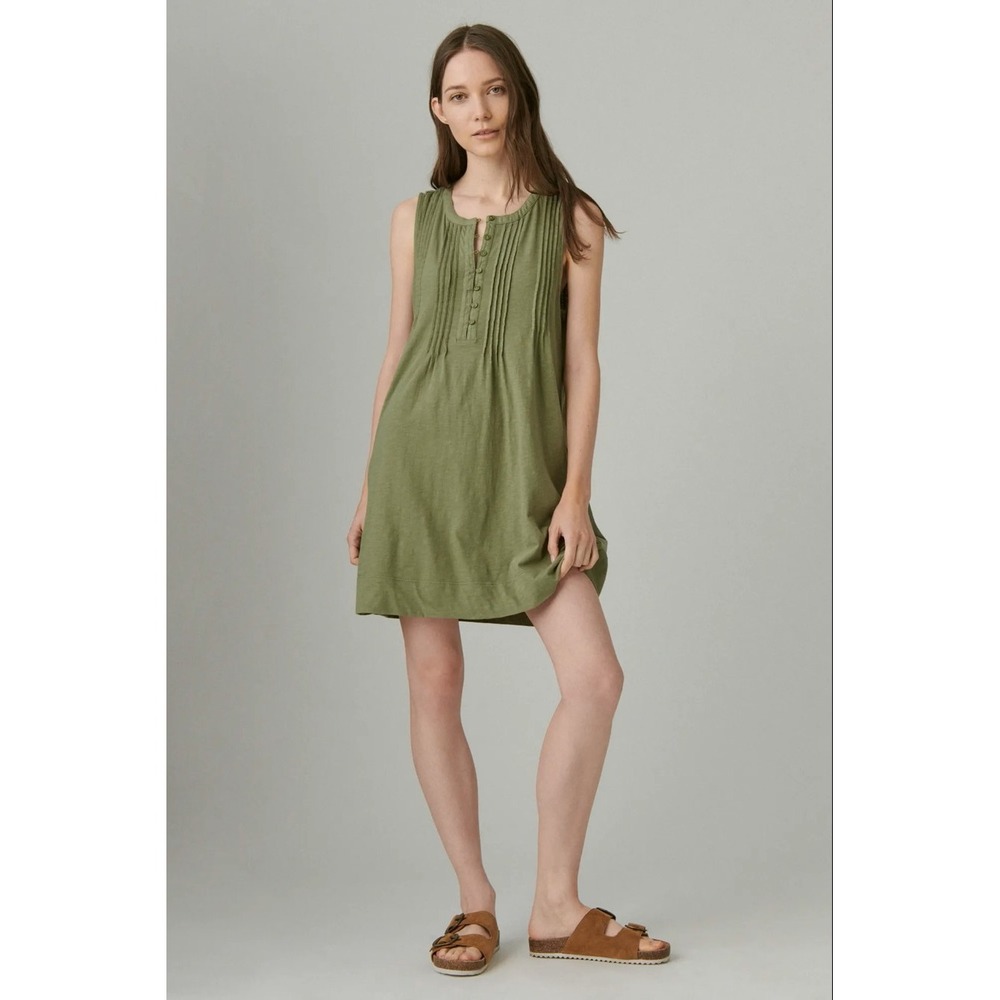 "NWT" Lucky Brand Pintuck Knit Mini Dress In Deep Lichen Green